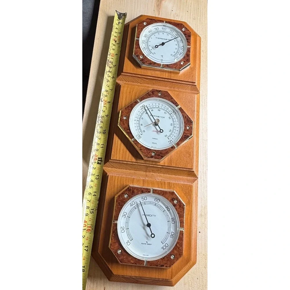 Sunbeam Weather Station Wood Wall Plaque Thermometer‎ Barometer Hygrometer USA